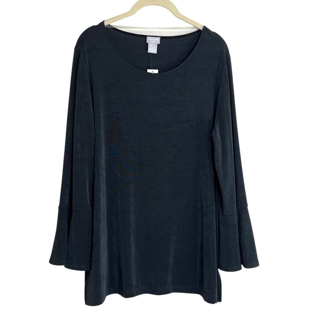 Chicos Travelers Womens Button Sleeve Tunic Top Size 1 (US 8-10) Gray NEW